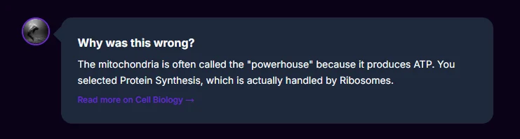 AI Explanations screen of QuizWiz
