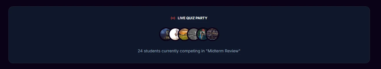 Live Quiz Party screen of QuizWiz
